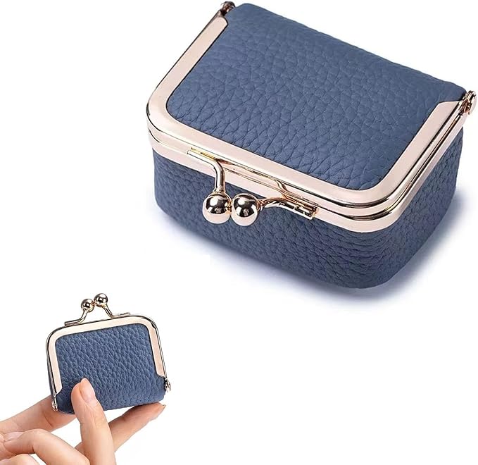 DOMELIFE Genuine travel jewelry case - Vintage Kiss Lock Jewelry Box for Women, Portable Mini Coin Purse Gift with Antique Brass Clasp for Rings and Earrings Necklace (BLUE)