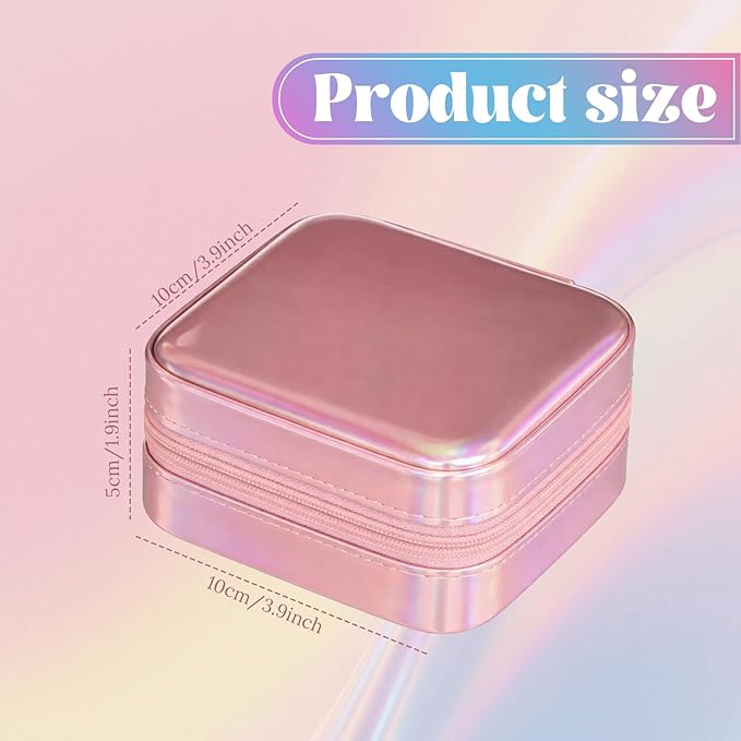 Nosiny 2 Pack Travel Jewelry Case with Mirror Small Laser Jewelry Box Organizer Gifts for Mother's Day Women Rings Earrings(Sakura Pink and Pastel Color)