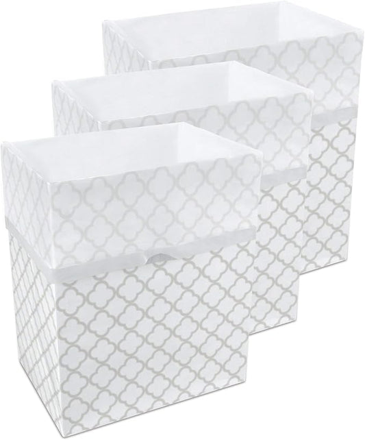Clean Cubes 13 Gallon Disposable Pop-Up Trash Cans (3-Pack) with Fitted Bags – Foldable Garbage & Recycling Bins for Parties, Events & Kitchen (Trellis, 17" H x 13.5" W x 10" D)