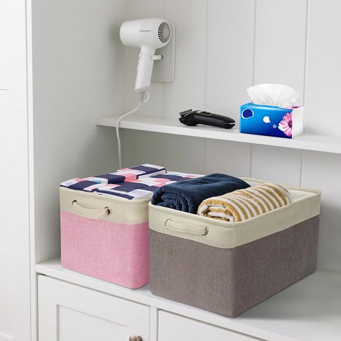 BALEINE 1 Pack Fabric Closet Storage Bins for Shelves, Linen Closet Organizers and Storage, Decorative Baskets for Organizing, Shelf, Clothes, Home, Office (Grey, 15''x11''x9.5'')