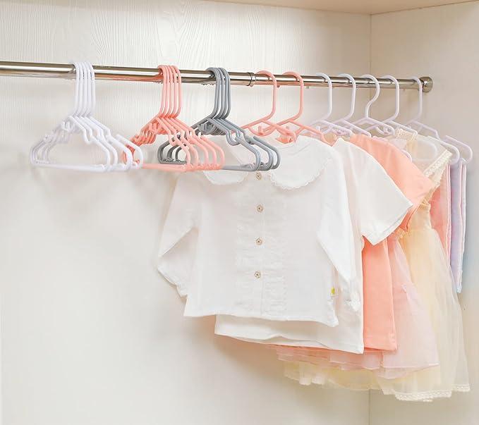 60pcs Grey Baby Nursery Closet Hangers,Non-Slip Laundry Infant Pant Hanger for Newborn Clothes,Stackable Hangers,Save Space Ultra-Thin Child Coat Hanger for Girl Boy Toddler Kids