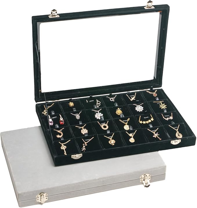 Jewelry Box Necklace Organizer Tray (Black) Necklace Display Case for Storage Jewelry Necklaces Display Stand 24 Slot Pendant Holder for Women