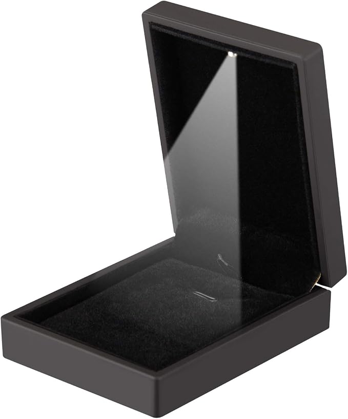 LED Light Pendant Necklace Gift Box, Velvet Jewelry Storage Display Case for Proposal Engagement Wedding Anniversary Birthday Valentine's Day (Black)
