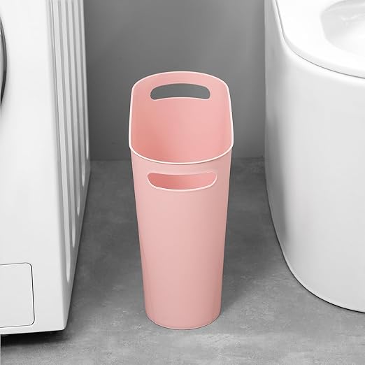 rejomiik Small Trash Can, 3.5 Gallon Slim Garbage Can Plastic Waste Basket with Handles Container Bin for Narrow Spaces Bathroom, Bedroom, Kitchen, Office at Home, Rosette Pink