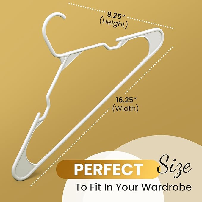 Our Modern Space 50 Pack Adult Plastic Hanger for Shirt Pants Coats Dresses Skirts Suits Jackets - Standard Thick Coat Hanger - Sturdy & Durable Design with Shoulder Grooves Hook - White