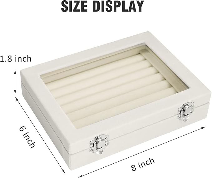 Vicoter Rings Organizer Tray 7 Slots Velvet Jewelry Earring Storage Box with Transparent lid Jewelry Display Case for Girls Wife Mom Women (Beige)