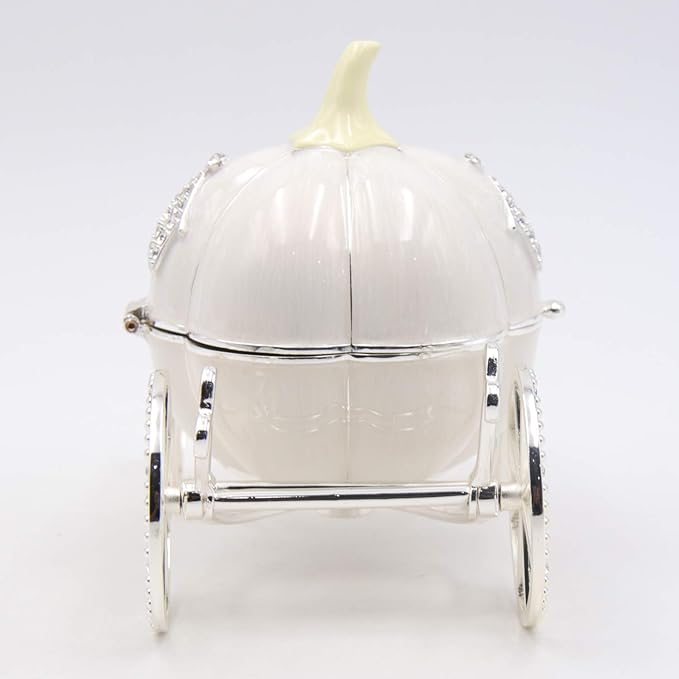 LASODY Crystal Cinderella Pumpkin Carriage Decorative Hinged Jewelry Trinket Box Unique Gift for Family,Jewelry Chests Wedding Valentine‘ Day, Mother’s Day Gifts (Small, Pumpkin Car Jewelry Box)
