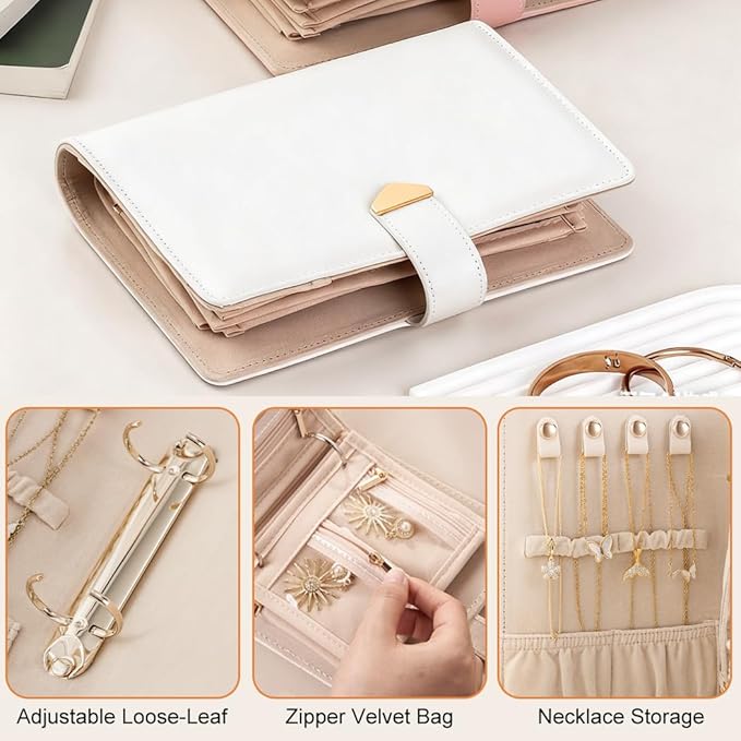 Travel Jewelry Organizer - Waterproof Leather Portable Jewelry Case for Women with Transparent PVC & Suede Lining, Compact Jewelry Storage for Earrings Necklaces Rings