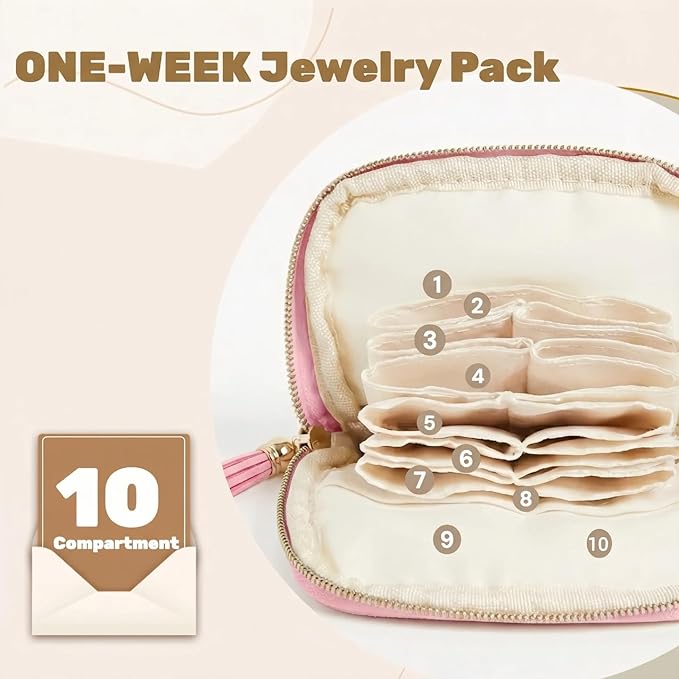 Mini Travel Jewelry Case, Small Jewelry Organizer, Jewelry Travel Case for Women, Portable Travel Jewelry Organizer Bag, Travel Jewelry Box – 5.3 × 5.1 inches (Pink)
