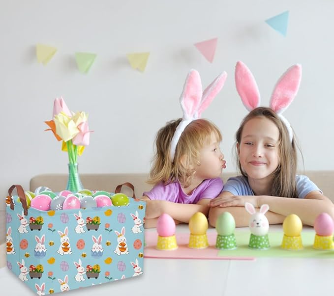 Rectangular Easter Basket Kids Gift Baskets Empty Baby Basket for Boys and GirlsToy Storage Bins Organizer Bin Box Cute Room Decor for Home(Blue easter)