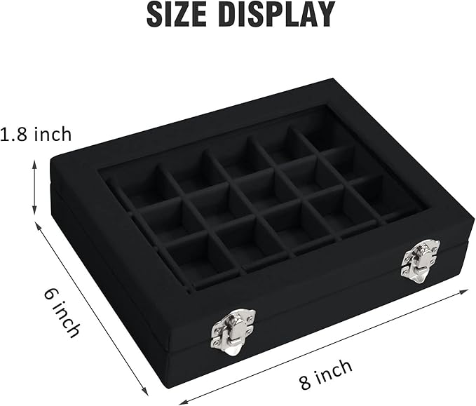 Vicoter Velvet Jewelry Box 24 Grid Jewelry Ring Display Organiser Box Tray Holder Earrings Storage Case for Girls Wife Mom Women (Black)