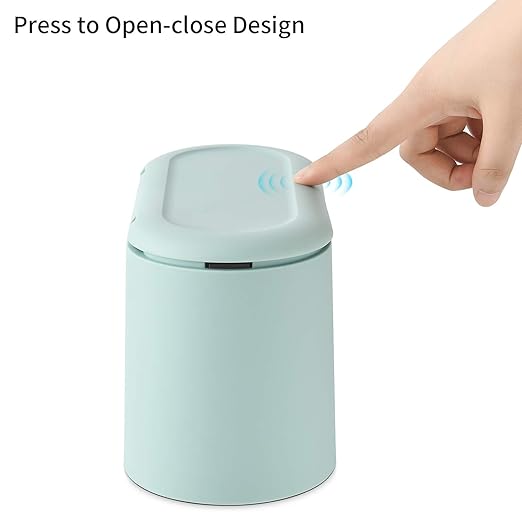 SUBEKYU 0.5 Gal Mini Countertop Trash Can with Lid for Desktop, Small Garbage Can for Office, Tiny Wastebasket, Plastic, Light Green