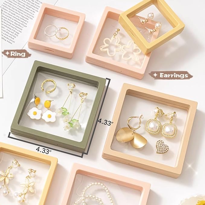 12PCS 3D Floating Frame Display Stand, Jewelry Box, Gift Box, Ornament Organizer, Small Travel Jewelry Box, PE Film Anti-Oxidation, Suspended Display Box Stackable (4.33 * 4.33, Type 5)