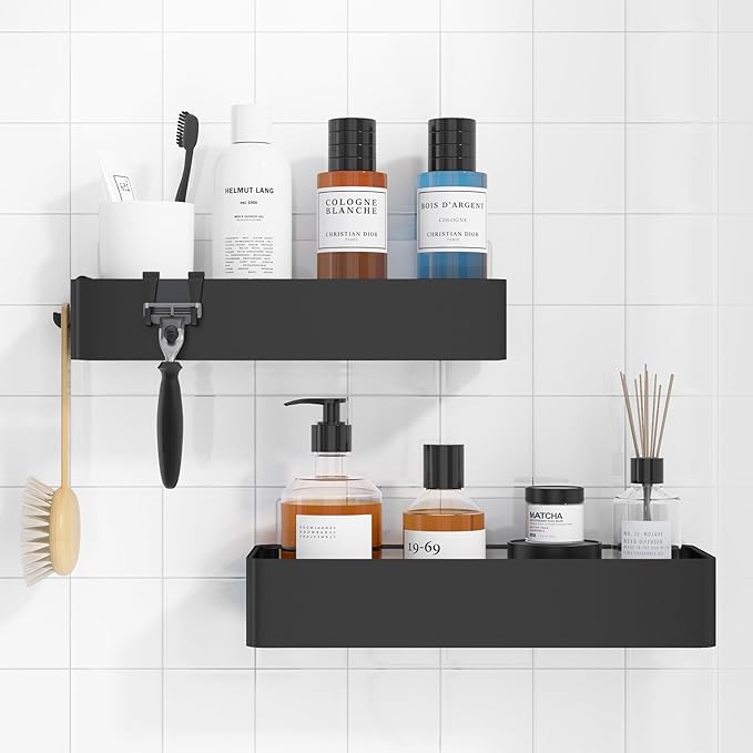 Kitsure Shower Caddy - 2 Pack Adhesive Shower Organizer, Rustproof Metal Shelves, No-Drill Bathroom Organizers and Storage, Black, X-Large