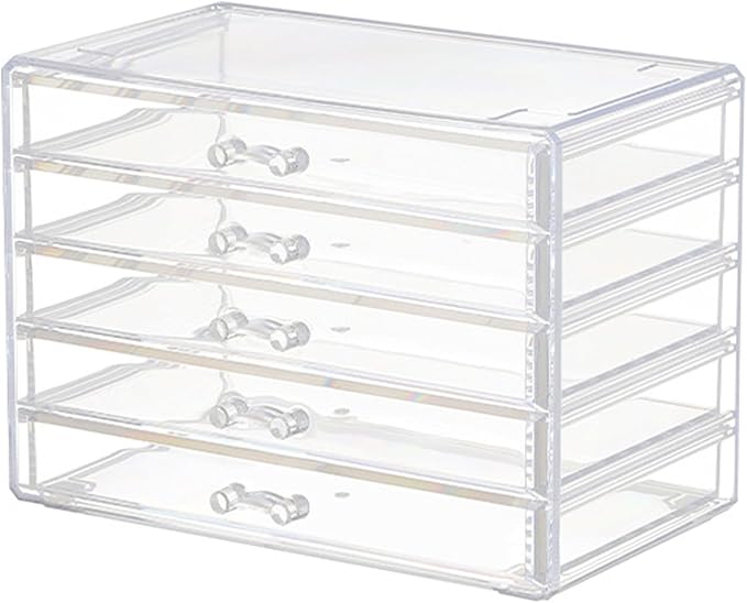 YUFONG Earring Storage Box Organizer 5 Drawers Jewelry Organizer Acrylic Jewelry Storage Box Holder Compartment Transparent Display Storage Case Gift for Women Girls (5 Grids)
