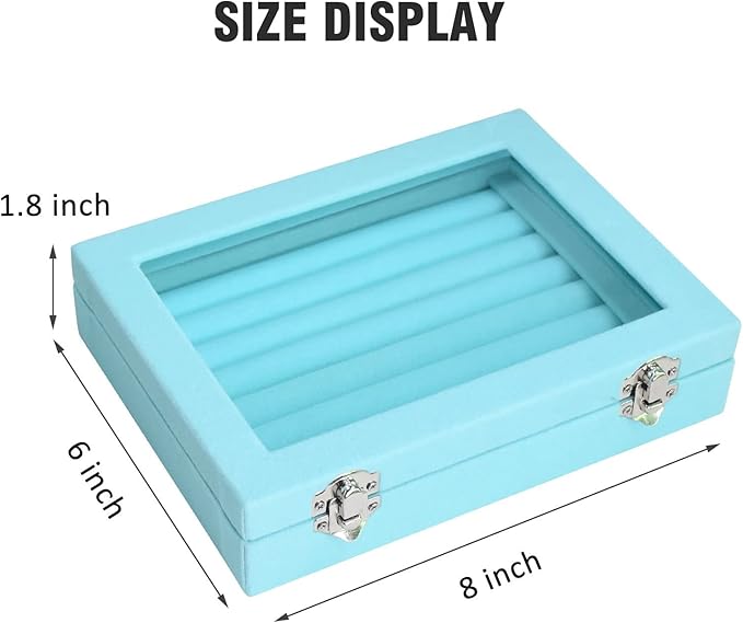 Vicoter Rings Organizer Tray 7 Slots Velvet Jewelry Earring Storage Box with Transparent lid Jewelry Display Case for Girls Wife Mom Women (Light Blue)