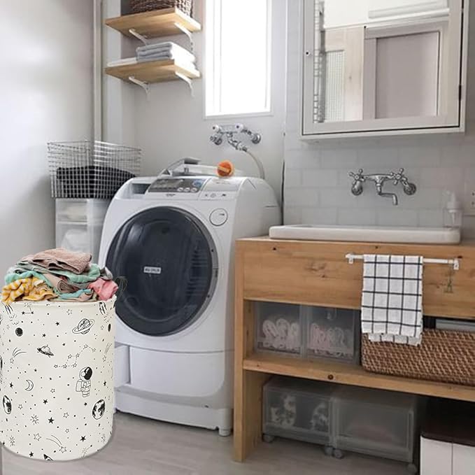 Collapsible Kids Laundry Basket Clothes Hamper, Foldable Storage Organizer Bin, Toy Clothes Storage with Handles for Boys Girls Bedroom, Room Decor Astronaut