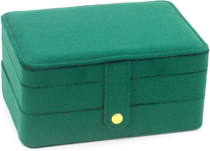 KOOAAICCHI Small Jewelry Box, Travel Jewelry Organizer, Portable Jewelry boxes for Women Girls Gift, Double Layers PU Leather Jewelry Holder for Rings, Earrings, Necklaces- Velvet Green