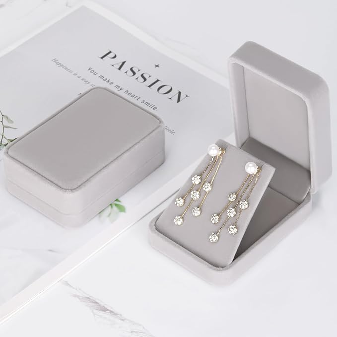 LETURE 2 Pieces Velvet Jewelry Gift Boxes for Necklace Pendant Earring Bracelet, Small Jewelry Storage Display Case for Christmas Wedding Engagement Birthday Anniversary (Grey)