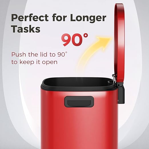 ELPHECO LPHECO Kitchen Trash Can with Lid Soft Close, 13 Gallon / 50L Stainless Steel Pedal Garbage Can, Heavy-Duty Step Wastebasket with 20 Bags, Removable Bucket, Home Office, Kitchen, Scarlet Red