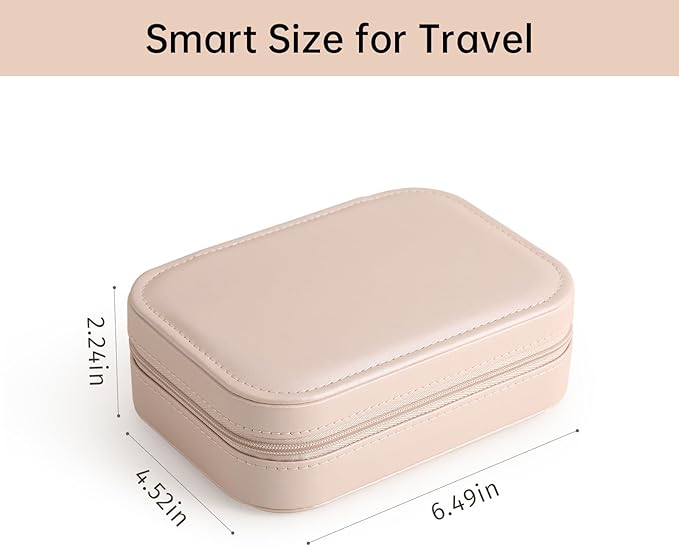 CASEGRACE Travel Jewelry Case, Double Layer Travel Jewelry Organizer for Necklace Earring Rings Jewelry Display Case for Women, Pink