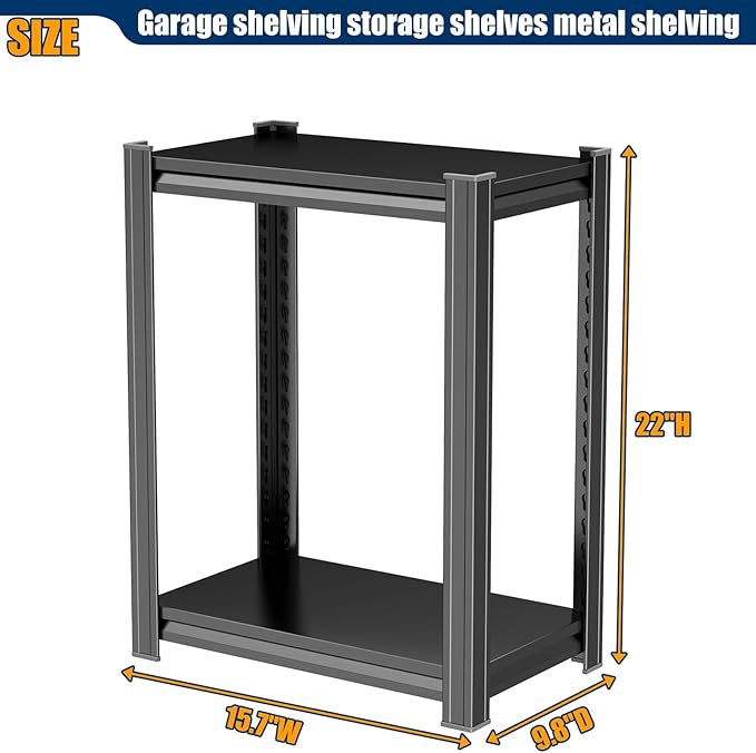 PRESTELION 2-Tier Storage Shelves Metal Shelving Unit Storage Rack (9.8" D x 15.7" W x 22" H),Black
