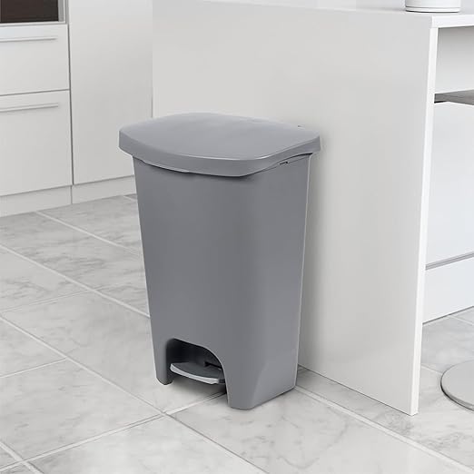 Glad Kitchen Trash Can | Large Plastic Waste Bin with Odor Protection of Lid | Hands Free with Step On Foot Pedal and Garbage Bag Rings, 13 Gallon, Grey