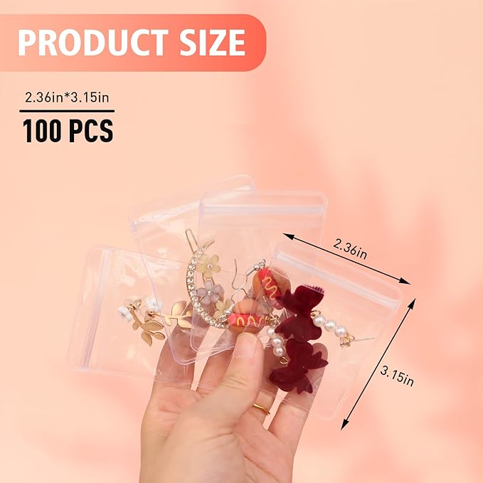 17Dec 100 Zippered Plastic Jewelry Bags,Small(2.36"x3.15"),Thicker PVC Anti-Tarnish Jewelry Bags Clear Plastic for Gold,Silver,Collectibles,Jewelry Packaging for Business,Travel,Organizing