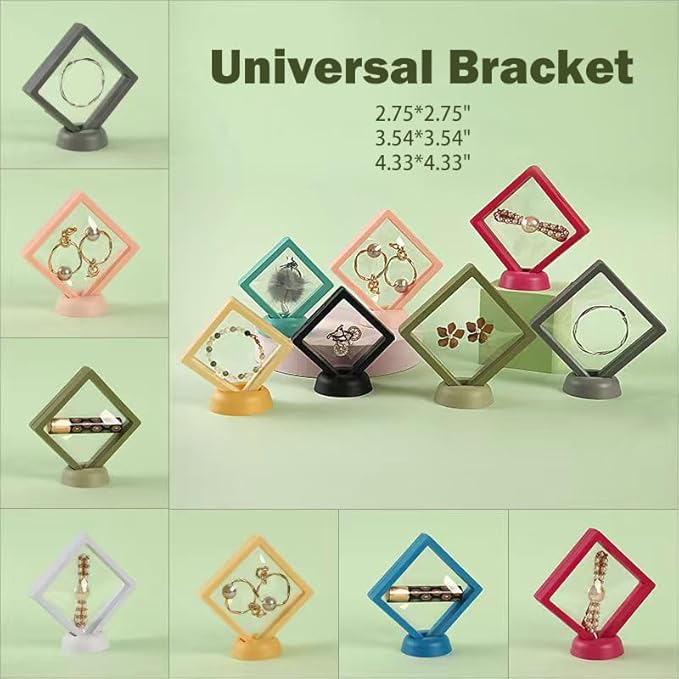12PCS 3D Floating Frame Display Stand, Jewelry Box, Gift Box, Ornament Organizer, Small Travel Jewelry Box, PE Film Anti-Oxidation, Suspended Display Box Stackable (Round Stands,Type 5)