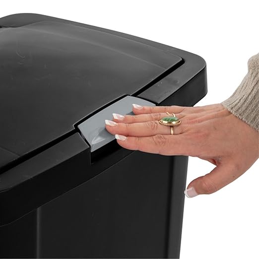 Sterilite 13 Gallon TouchTop Narrow Plastic Wastebasket with Secure Titanium Latch for Kitchen, Bathroom, and Office Use, Black (8 Pack)
