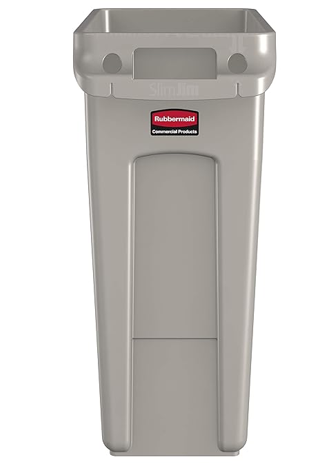 Rubbermaid Commercial Products Slim Jim Trash/Garbage Can with Venting Channels, 16-Gallon, Beige, for Kitchen/Office/Workspace, Pack of 4