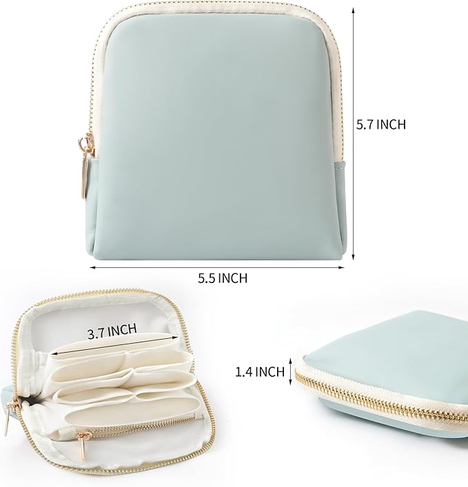 Genuine Leather Travel Jewelry Organizer Case Pouch Bags with Zipper, Small Mini Portable Jewelry Storage Bag for Ring Earrings Necklace Bracelet Travel Essentials Gift for Women（Cyan）