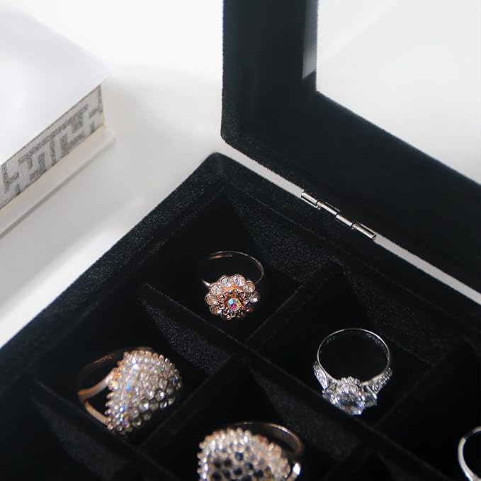 Travel Jewelry Box,Small Jewelry Case,Rings Earrings Cufflinks Organizer for Girls (Black, 15 Grids)