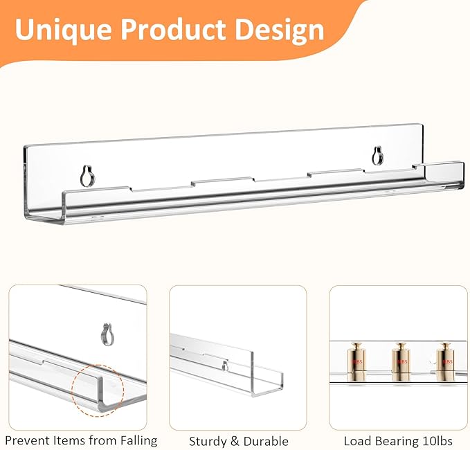 Optish 12 Pack Vinyl Wall Mount Shelf, 12" Vinyl Record Holder, Clear Record Shelf Display and Storage, Acrylic Shelves for Wall, Nursery, Living Room, Bedroom