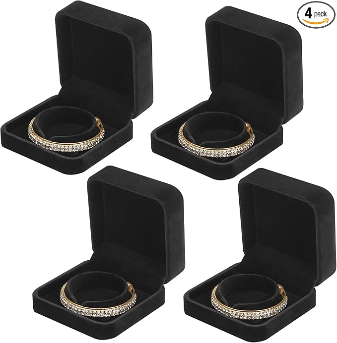 LETURE 4 Pieces Classic Velvet Bracelet Bangle Pendant Necklace Gift Box, Travel Jewelry Box Display Storage Case for Gift, Wedding, Engagement, Proposal, Birthday (Bracelet STYLE 1-4PCS)