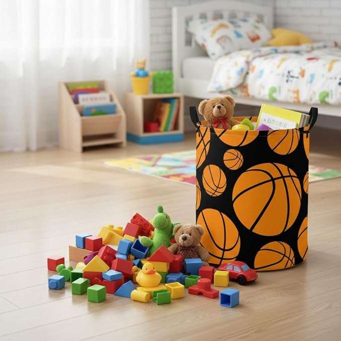 Baby Laundry Basket Baby Nursery Hamper Kids Laundry Basket Toy Storage Bin for Boys Room Decor Gift Baskets for Bedroom Bathroom(Basketball)
