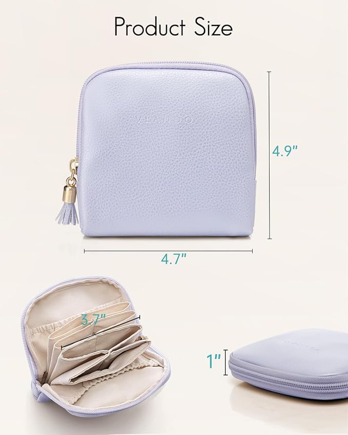 VLANDO Mini Jewelry Travel Case,Jewelry Pouch Bags with Zipper, Velvet Jewelry Organizer Storage Bag for Bracelet Rings Earring Travel Essentials Gifts for Women Girl - Purple