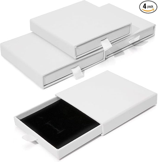 4 Pcs Jewelry Gift Box, 3.5×3.5x0.7Inch Cardboard Jewelry Boxes, Fancy Necklace Bracelet Earring Drawer Organizer Box, Kraft Empty Jewellery Boxes for Necklace Ring Earring Display Box(White)