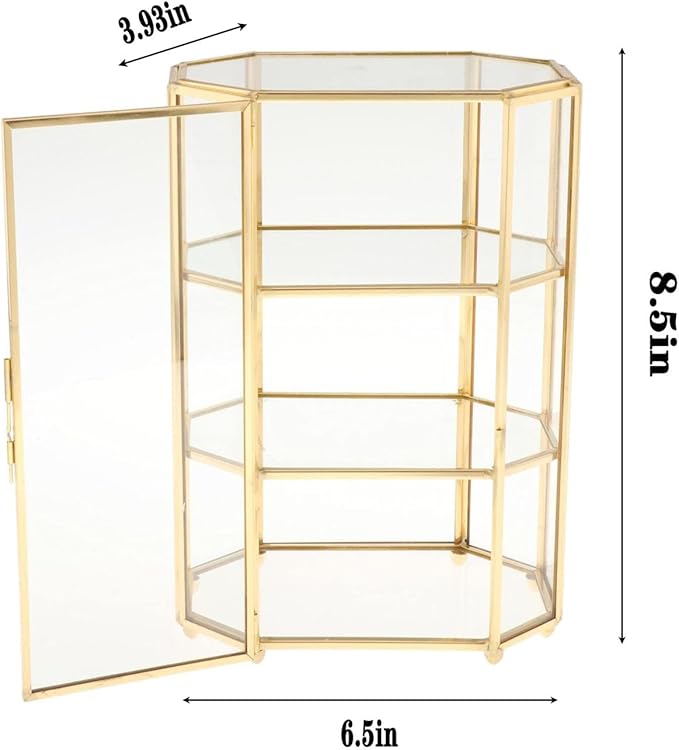 3-Tier Glass and Gold Jewelry Box, Makeup Organizer, Glass Display Case