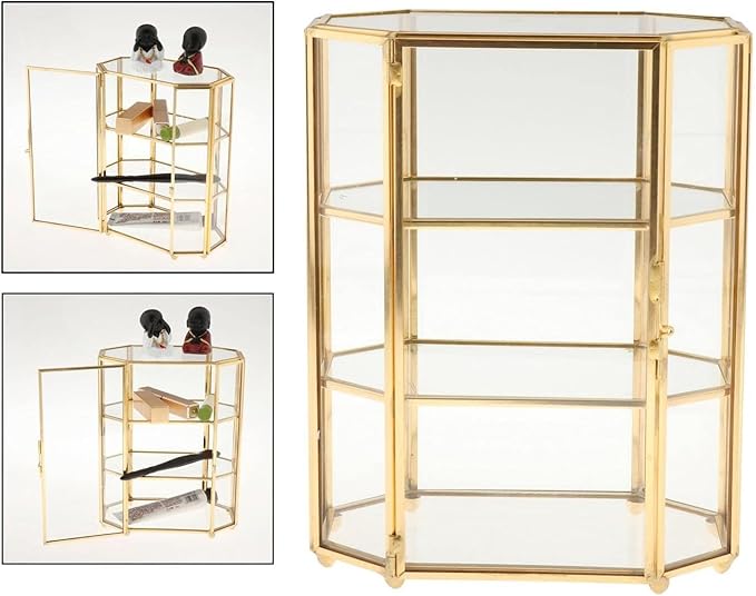 3-Tier Glass and Gold Jewelry Box, Makeup Organizer, Glass Display Case