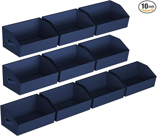 Homsorout Closet Baskets for Shelves Trapezoid - Decorative Storage Baskets with Handle, Closet Bins for Organization, Shelf Storage Bins for Clothes, Books, Home, Office, 10 Pack, Navy Blue