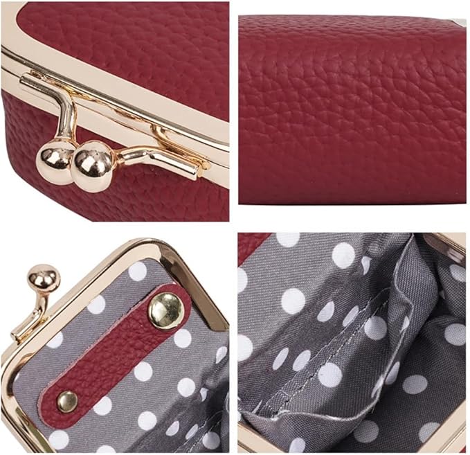 Genuine Leather Mini Jewelry Box & Vintage Wallet for Women - Compact Travel Coin Purse, Lipstick Storage Organizer, Retro Leather Clutch Case (Red/Mini)