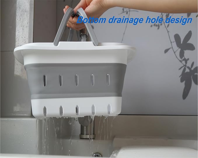 Portable Folding Plastic Bath Shower Caddy with Handle 2 Pack, Perforated, Collapse Travel Bathroom Organizer for Bedroom, College, Shower, Dorm Room, Camping and RV Use (Grey/Blue, 2 pack)