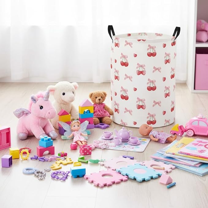 Baby Laundry Basket Baby Nursery Hamper Kids Laundry Basket Toy Storage Bin for Boys Room Decor Gift Baskets for Bedroom Bathroom(Cherry)