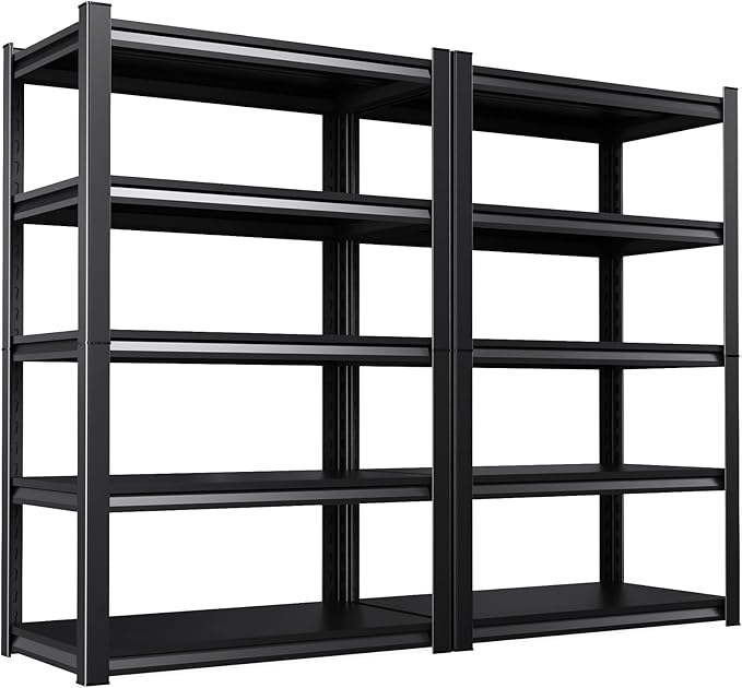 2 Pack Storage Shelves,2500LBS Garage Shelving,Adjustable Garage Shelves,Heavy Duty Metal Shelving, 5 Tier Wood Utility Steel Shelf, Shelving Units and Storage Rack 72''H*36''W*16''D