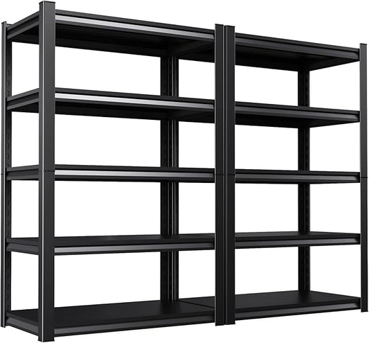 2 Pack Storage Shelves,2500LBS Garage Shelving,Adjustable Garage Shelves,Heavy Duty Metal Shelving, 5 Tier Wood Utility Steel Shelf, Shelving Units and Storage Rack 72''H*36''W*16''D