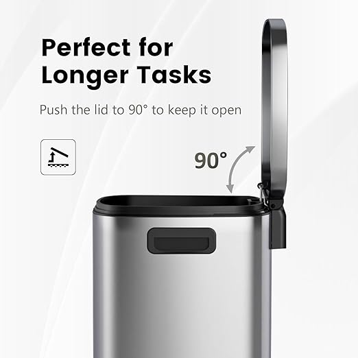 ELPHECO Kitchen Trash Can with Lid Soft Close,13 Gallon / 50L Stainless Steel Pedal Garbage Can, Heavy-Duty Fingerprint Proof Step Wastebasket with 20 Bags, Removable Bucket, Home Office, Silver