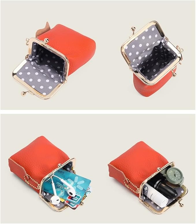 Genuine Leather Mini Jewelry Box & Vintage Wallet for Women - Compact Travel Coin Purse, Lipstick Storage Organizer, Retro Leather Clutch Case (Grey)
