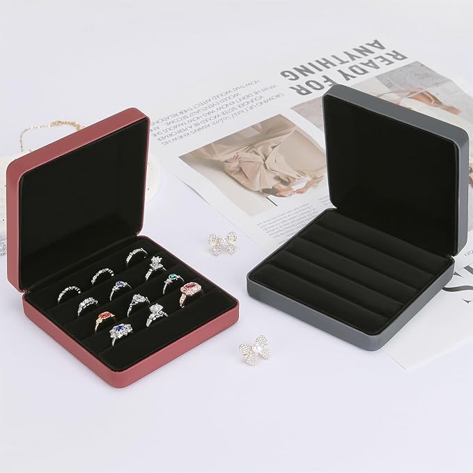 KUKUVR Ring Storage Organizer Box for Multiple Rings, Travel Portable Jewelry Ring Stud Earring Case, Ring Tray Holder Showcase Display Case (Deep Blue)