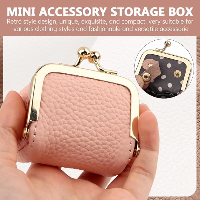 PU Leather Mini Jewelry Box, Vintage Portable Mini Jewelry Organizer with Kiss Lock, Compact Travel Case for Rings, Earrings, Necklaces - Ideal Gift for Women
